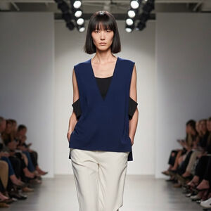 Derek Lam 10 Crosby Blue and Black Banded V Neck Vest Size L